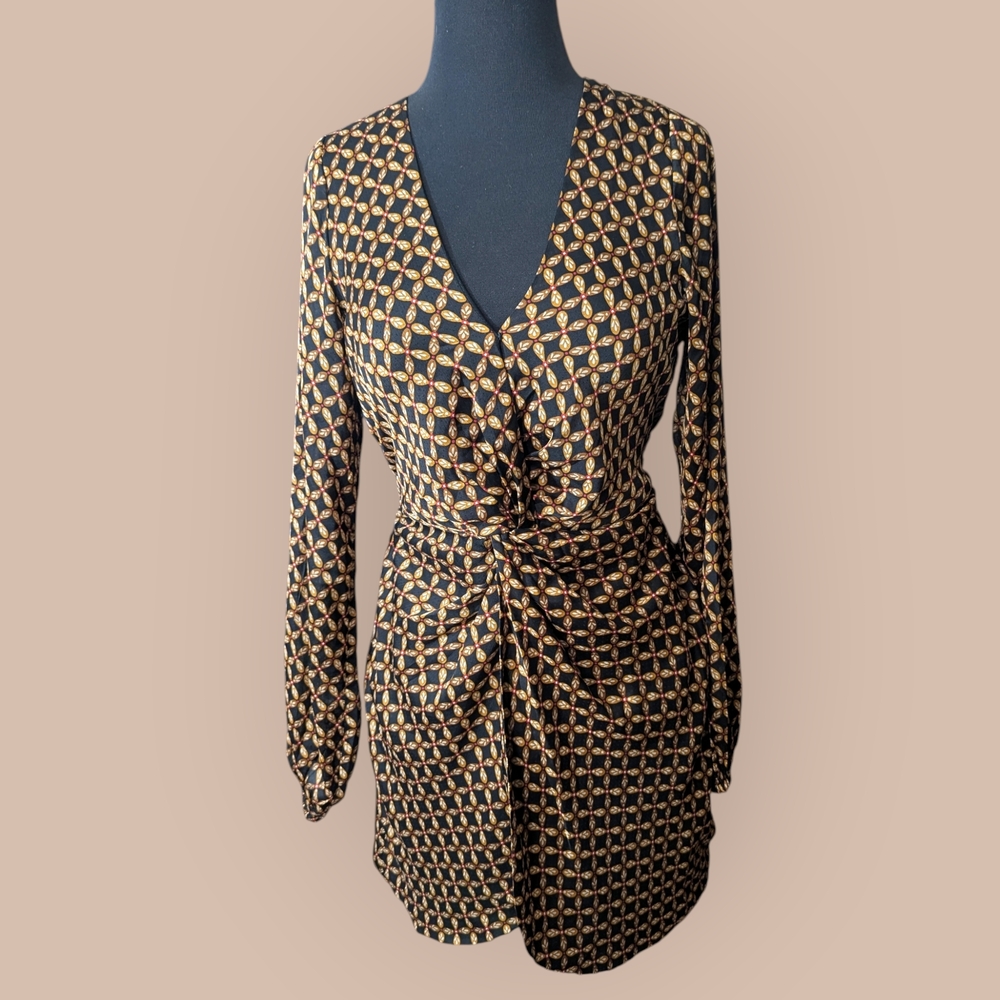 MINKPINK Black and Orange Patterned Dress